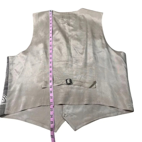Unisex Silver Geometric Formal Vintage Silk Vest XL V-Neck Button Closure - Picture 8 of 9